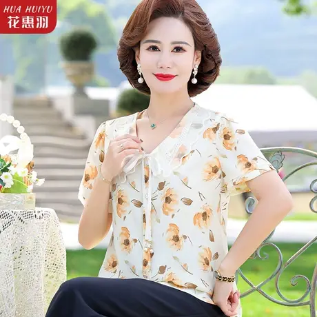 中年妈妈夏装短袖T恤雪纺小衫2023新款洋气质中老年女装夏季上衣图片