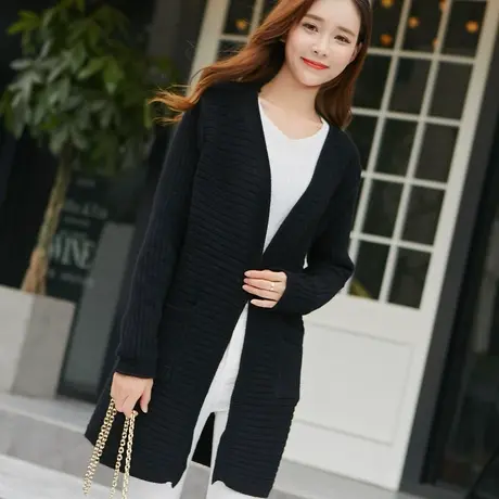 清仓！2023初春针织衫开衫毛衣女韩版宽松中长款纯色外搭春秋外套商品大图