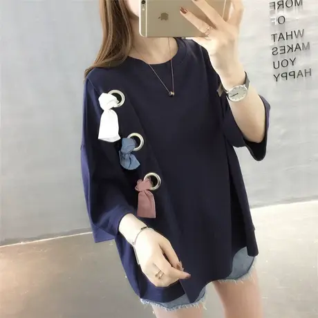 女装2023年新款秋季秋装纯棉短袖T恤宽松上衣服设计感打底衫爆款商品大图