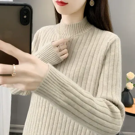 2023秋冬新款半高领毛衣女套头加厚保暖宽松外穿长袖内搭打底衫女图片