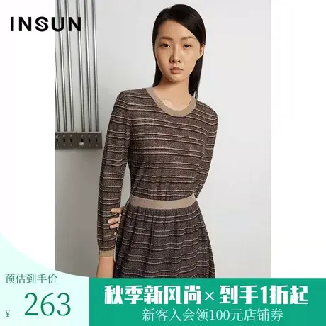 恩裳春秋季新款时尚撞色亮丝条纹宽松外穿套头休闲短款针织衫女图片