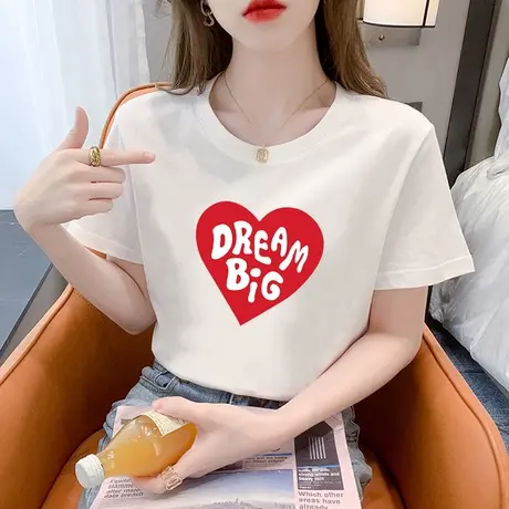 白色短袖t恤女2023年新款夏季设计感印花体恤宽松纯棉正肩上衣ins商品大图