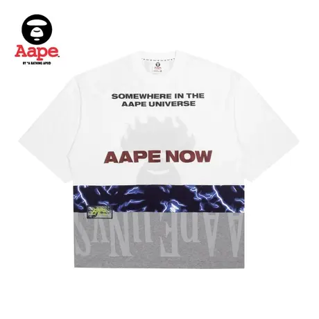 Aape旗舰店男装闪电猿颜迷彩拼接字母刺绣印花短袖T恤0836XXH商品大图