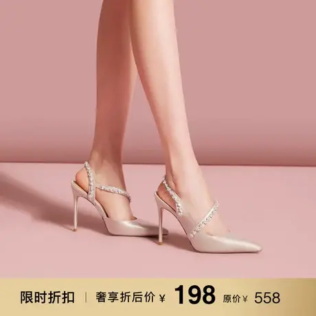 熙漫2023春夏新款包头细跟高跟鞋时尚水钻一脚蹬凉鞋欧美百搭女鞋图片