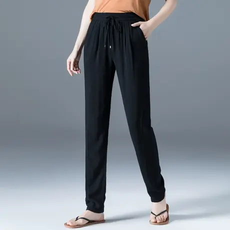 黑色棉麻裤子女夏2023新款休闲长裤亚麻女裤夏季薄款哈伦裤萝卜裤商品大图