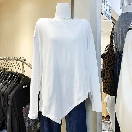 长袖t恤女秋冬2020新款韩版ins潮设计感心机不规则宽松打底衫上衣商品大图