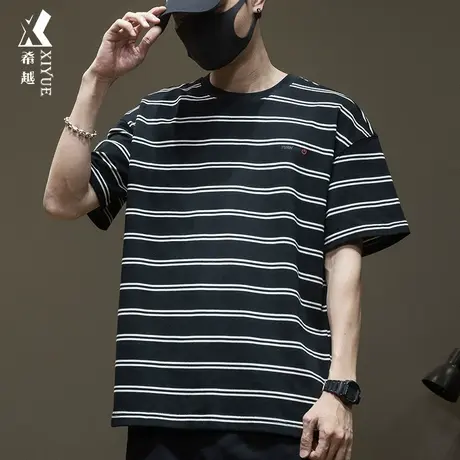 日系cityboy条纹针织短袖T恤男夏季高级感260g重磅宽松大码上衣潮商品大图