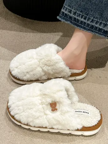 简约时尚毛绒包头拖鞋女秋冬季室内居家软乎乎舒适加绒保暖棉拖鞋商品大图