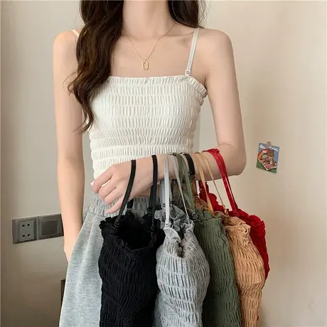 白色纯棉吊带背心女夏外穿内搭设计感小众带胸垫美背辣妹抹胸上衣商品大图