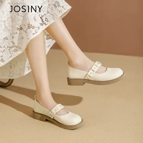Josiny/卓诗尼玛丽珍鞋女2023新款夏季珍珠粗跟小香风配裙子单鞋商品大图