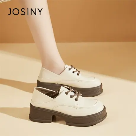 Josiny/卓诗尼粗跟小皮鞋女2024新款春季学院风女鞋百搭软皮单鞋商品大图