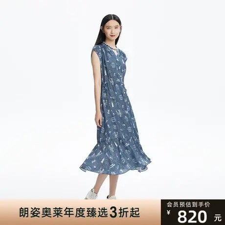 LANCY/俪雅朗姿女士连衣裙子收腰印花中长款新款夏季商场同款商品大图