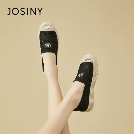 Josiny/卓诗尼平底单鞋女2024春季新款懒人豆豆鞋厚底网面渔夫鞋商品大图