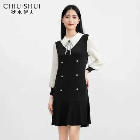 秋水伊人假两件针织鱼尾连衣裙2023年秋季新款女装气质收腰显瘦图片