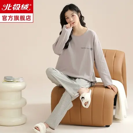 纯棉带胸垫长袖睡衣女秋季2023新款大码甜美可外穿女士家居服套装商品大图