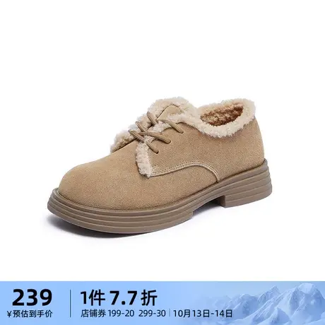 骆驼女鞋2023冬季新款加绒保暖深口单鞋圆头中跟时尚雪地靴乐福鞋商品大图