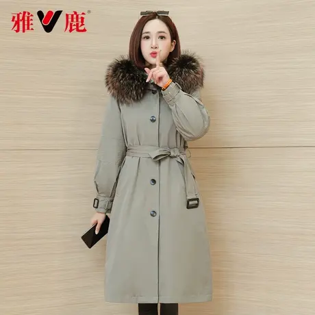 雅鹿派克羽绒服女2022年新款中长款可拆卸奢华真毛白鸭绒高端宽松商品大图