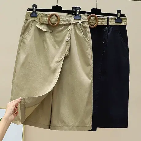 百搭休闲女裙裤2023夏新款时尚假裙子七分裤纯色直筒裤大码中裤潮商品大图