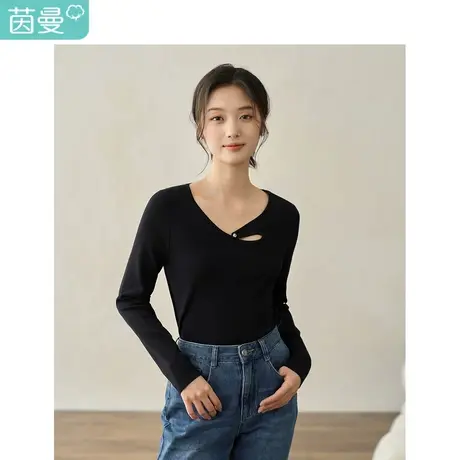 【商场同款】茵曼镂空V领针织衫2023秋季女装新款长袖针织打底衫图片