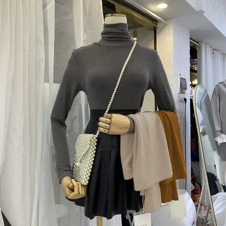 秋冬德绒半高领打底衫女内搭2023新款加绒加厚保暖长袖洋气上衣服商品大图