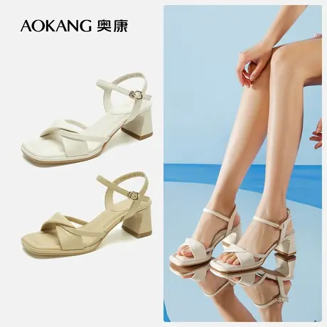 【门店发货】奥康女鞋 新款法式方头露趾简约时装凉鞋女图片