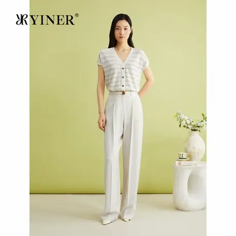 【真丝系列】YINER音儿女装夏季含桑蚕丝细条纹毛针织衫图片