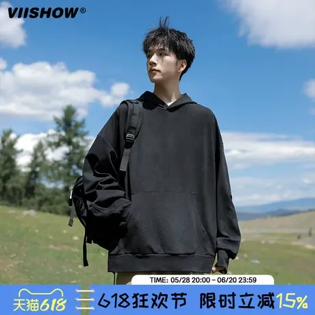 VIISHOW美式扎染麂皮连帽卫衣男秋潮牌痞帅脏脏外套情侣长袖上衣商品大图