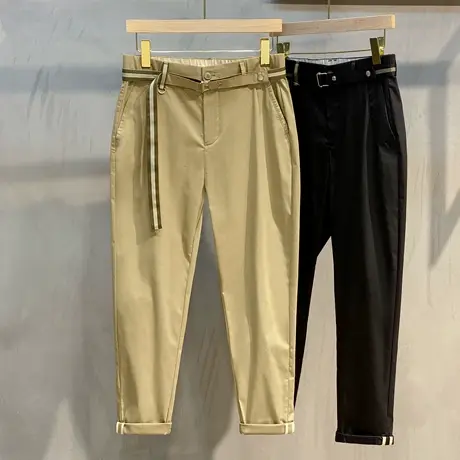 夏季九分裤冰丝凉感薄款百搭修身小脚男休闲裤韩版潮流男士西裤子图片