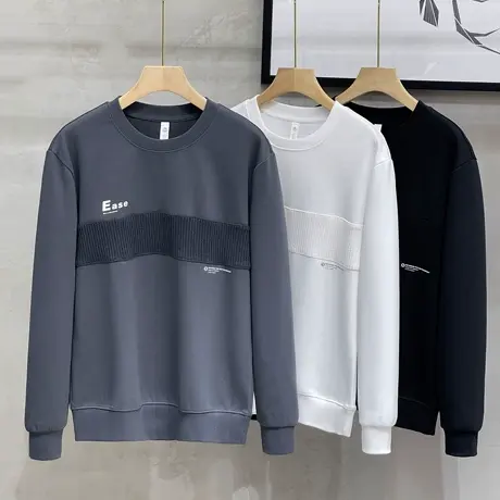拼接卫衣男圆领春秋款宽松潮牌ins潮流百搭秋装t恤男士长袖上衣服商品大图