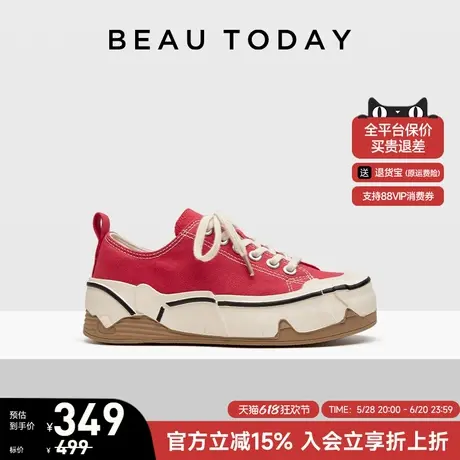 BeauToday厚底帆布鞋女2025新款夏季红色休闲鞋女运动鞋复古板鞋商品大图