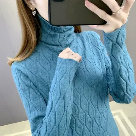 2023秋冬新款堆堆领高领纯色毛衣女宽松慵懒风内搭针织打底衫上衣图片