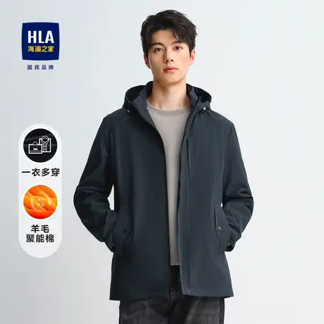 HLA/海澜之家可脱卸帽夹克23秋冬拉链装饰羊毛聚能棉休闲外套男商品大图