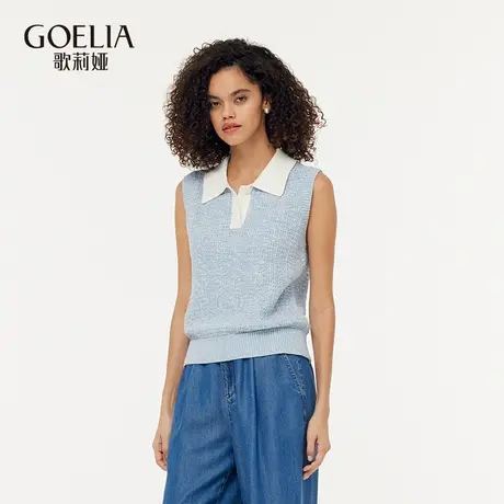 【柳哥严选】歌莉娅小香风背心女夏季POLO领无袖上衣图片