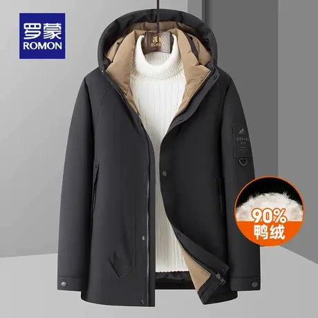 罗蒙男士时尚休闲短款连帽羽绒服2025冬季新款保暖百搭舒适外套男商品大图