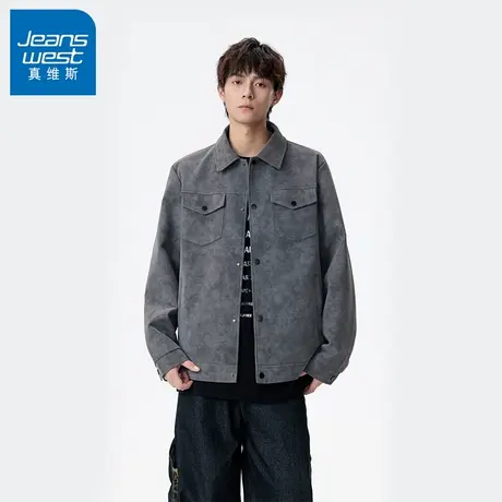N5真维斯外套男2025新款秋季美式潮牌机车PU皮上衣男士春秋装夹克图片