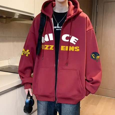 卫衣男春秋季2025新款拉链开衫连帽上衣ins字母休闲美式宽松上衣商品大图