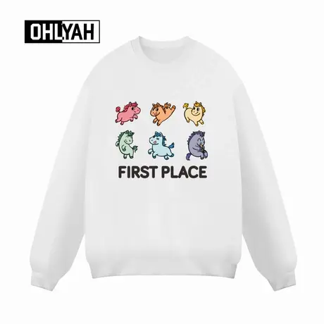 Ohlyah品牌彩色嬉戏小马印花圆领卫衣男女同款情侣秋冬宽松上衣服商品大图