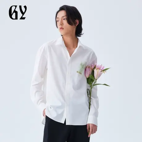 雅戈尔奥莱 GY男装夏印绣花结合垂感舒适吸湿透气男士长袖衬衫商品大图