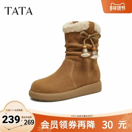 TATA他她雪地靴2025冬季加绒厚底休闲靴加绒西部堆堆短靴CHD02DZ5图片
