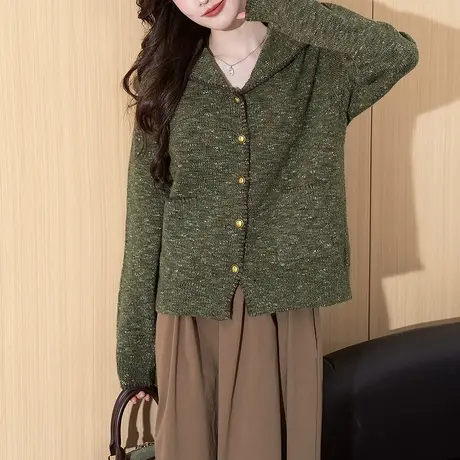 唐狮秋冬毛衣外套女复古风撞色边设计海军领开衫春秋高级感潮tu图片