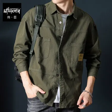 伟臣潮牌大码男装秋冬新品水洗牛仔衬衫男胖子加肥加大加厚衬衣潮商品大图