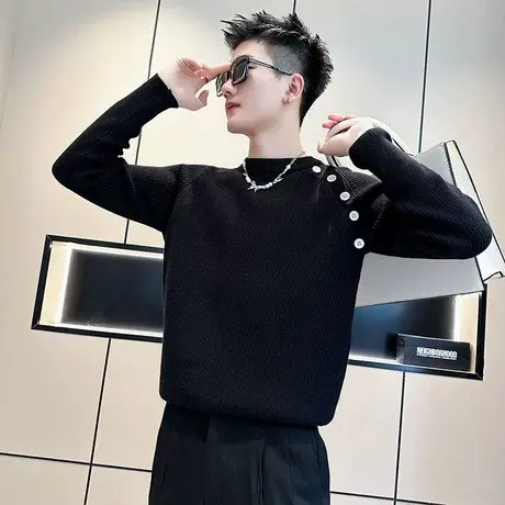 2023新款秋冬毛衣个性排扣设计感线衣外套ins个性纯色内搭针织衫商品大图