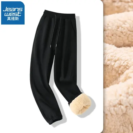 VR真维斯加绒运动裤女秋冬2023新款黑色加厚羊羔绒束脚裤休闲卫裤商品大图