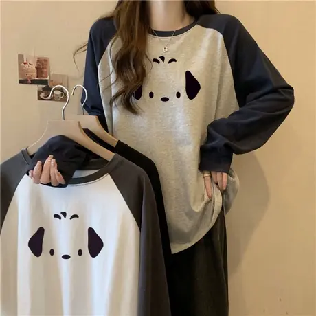 德绒磨毛保暖打底衫女内搭加绒加厚长袖T恤宽松插肩袖上衣秋冬装图片