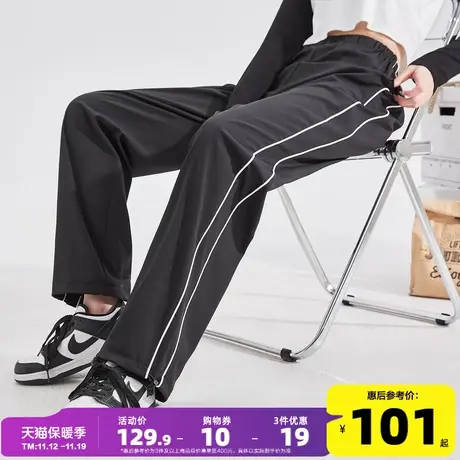 唐狮2023夏季新款女休闲裤宽松直筒黑色速干运动裤侧边拼接长裤商品大图