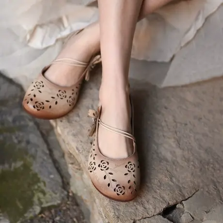Artmu阿木原创复古手工鞋镂空单鞋女平底玛丽珍女鞋2023春季新款图片