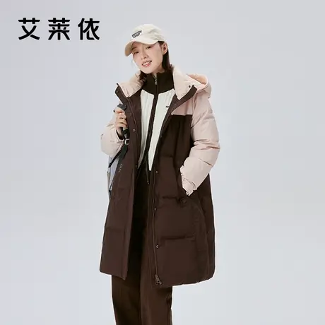 艾莱依工装羽绒服女冬季2023新款连帽宽松运动休闲中长款派克外套商品大图