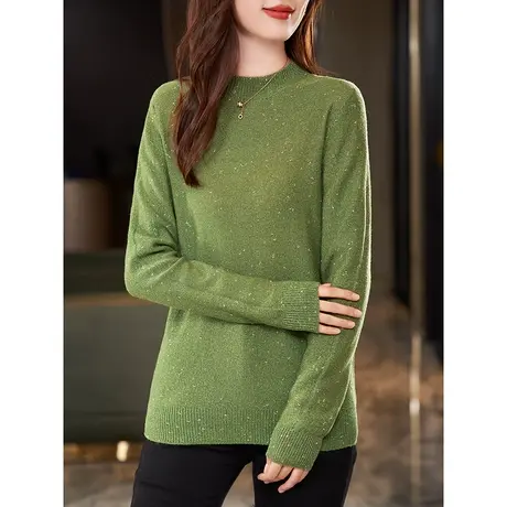 宝诗黎半高领亮丝显瘦绵羊毛针织衫女春秋季长袖打底毛衣2024新款商品大图