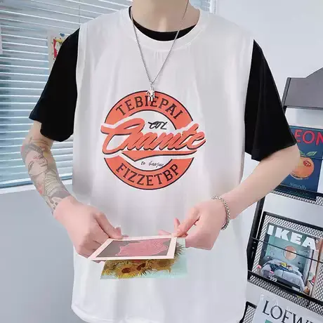 背心男潮牌ins坎肩运动健身无袖t恤夏季印花冰丝港风宽松打底汗衫商品大图