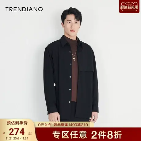 TRENDIANO官方潮牌秋季男装工装衬衣插扣腰带黑色长袖衬衫外套男商品大图